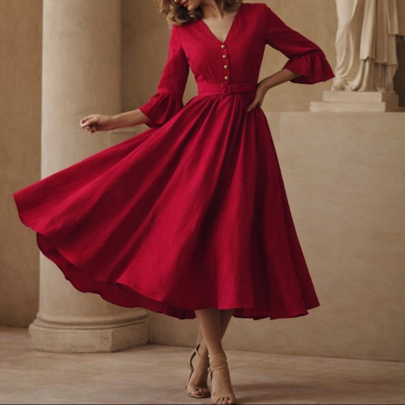 Sienna - Women's Midi Dress with Flowing Hem