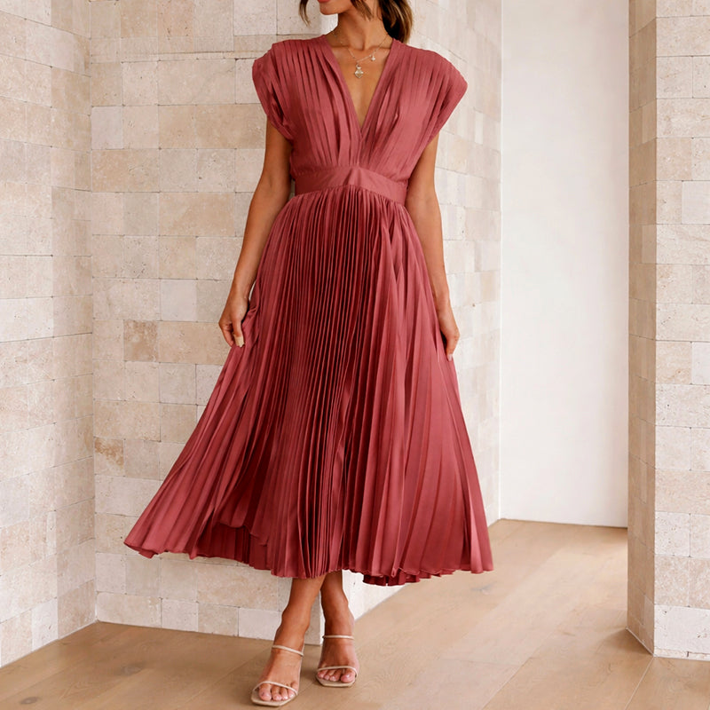 Sienna - Women’s Event Pleated Midi Dress with V-Neck