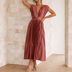 Sienna - Women’s Event Pleated Midi Dress with V-Neck