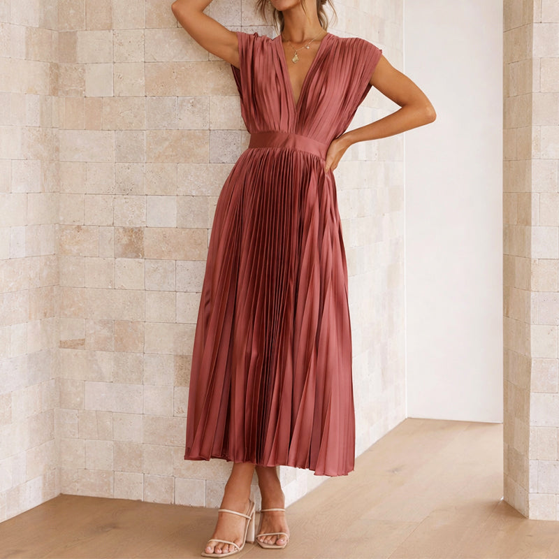 Sienna - Women’s Event Pleated Midi Dress with V-Neck