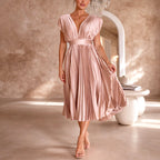 Sienna - Women’s Event Pleated Midi Dress with V-Neck