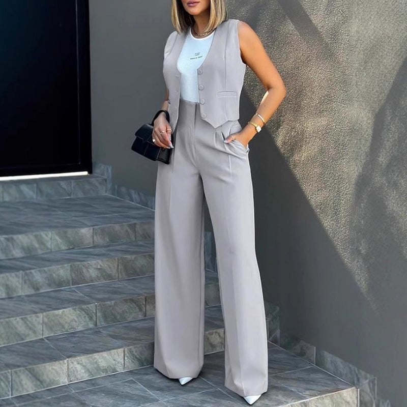 Sienna - Women's Tailored Vest and Wide-Leg Pants Set