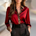 Emma - Women's Long Sleeve Blouse with Leopard Detail