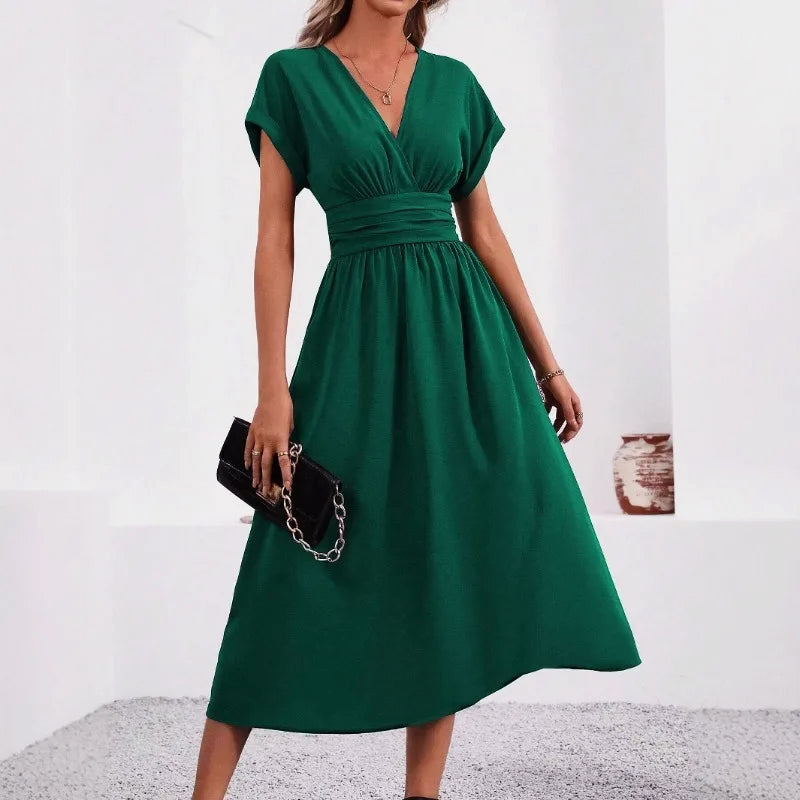 Sofia - Women's Gathered Waist Elegant Midi Dress