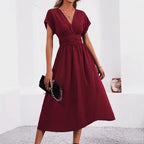 Sofia - Women's Gathered Waist Elegant Midi Dress