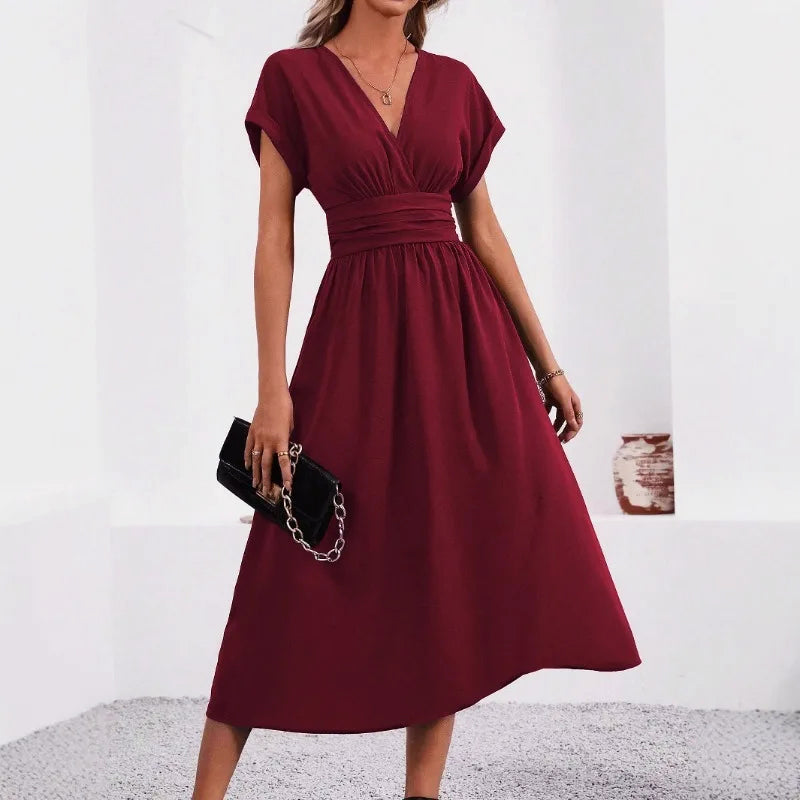 Sofia - Women's Gathered Waist Elegant Midi Dress