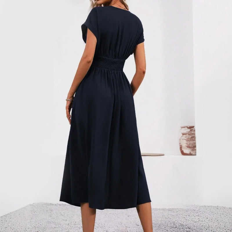 Sofia - Women's Gathered Waist Elegant Midi Dress
