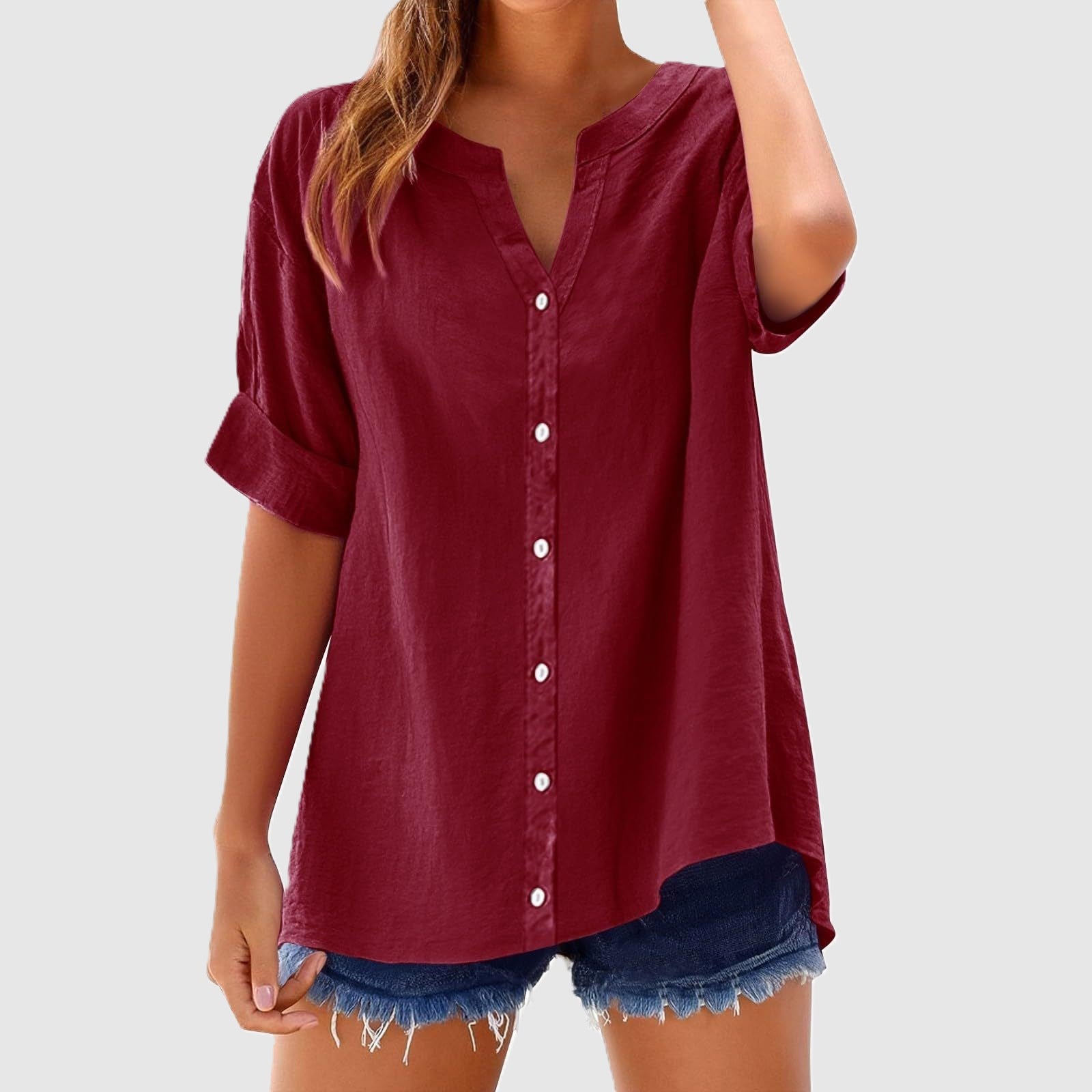 Sophie - Women's Short Sleeve Button Down Blouse