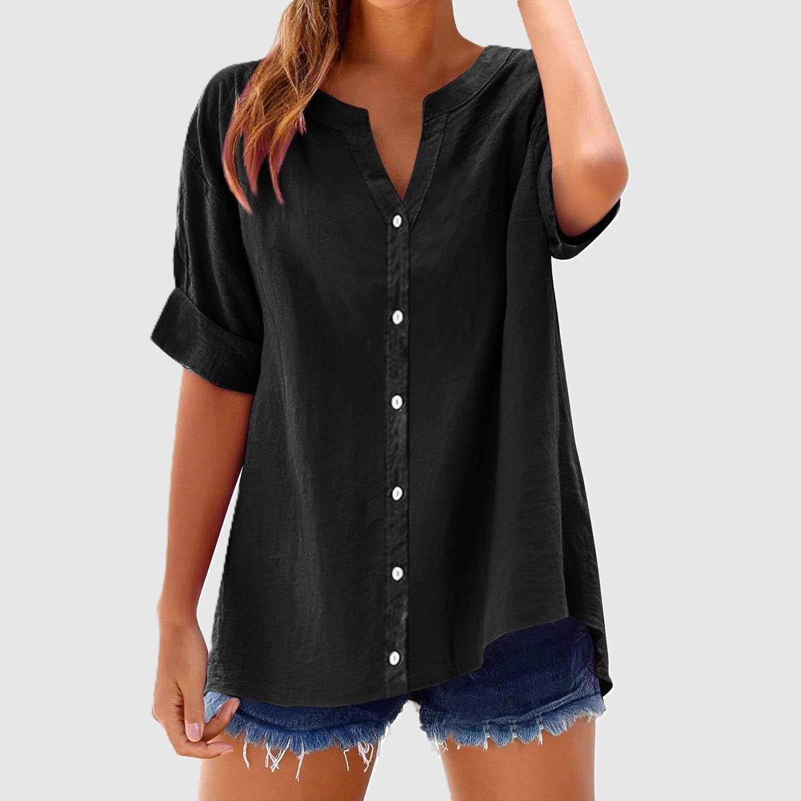 Sophie - Women's Short Sleeve Button Down Blouse