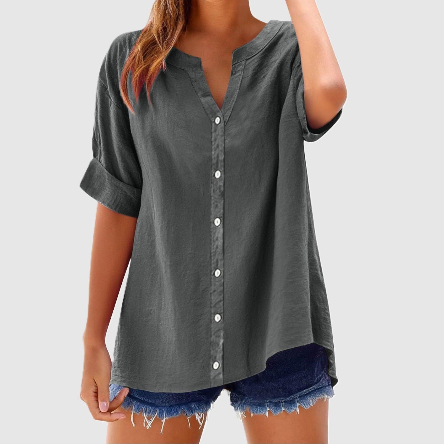 Sophie - Women's Short Sleeve Button Down Blouse