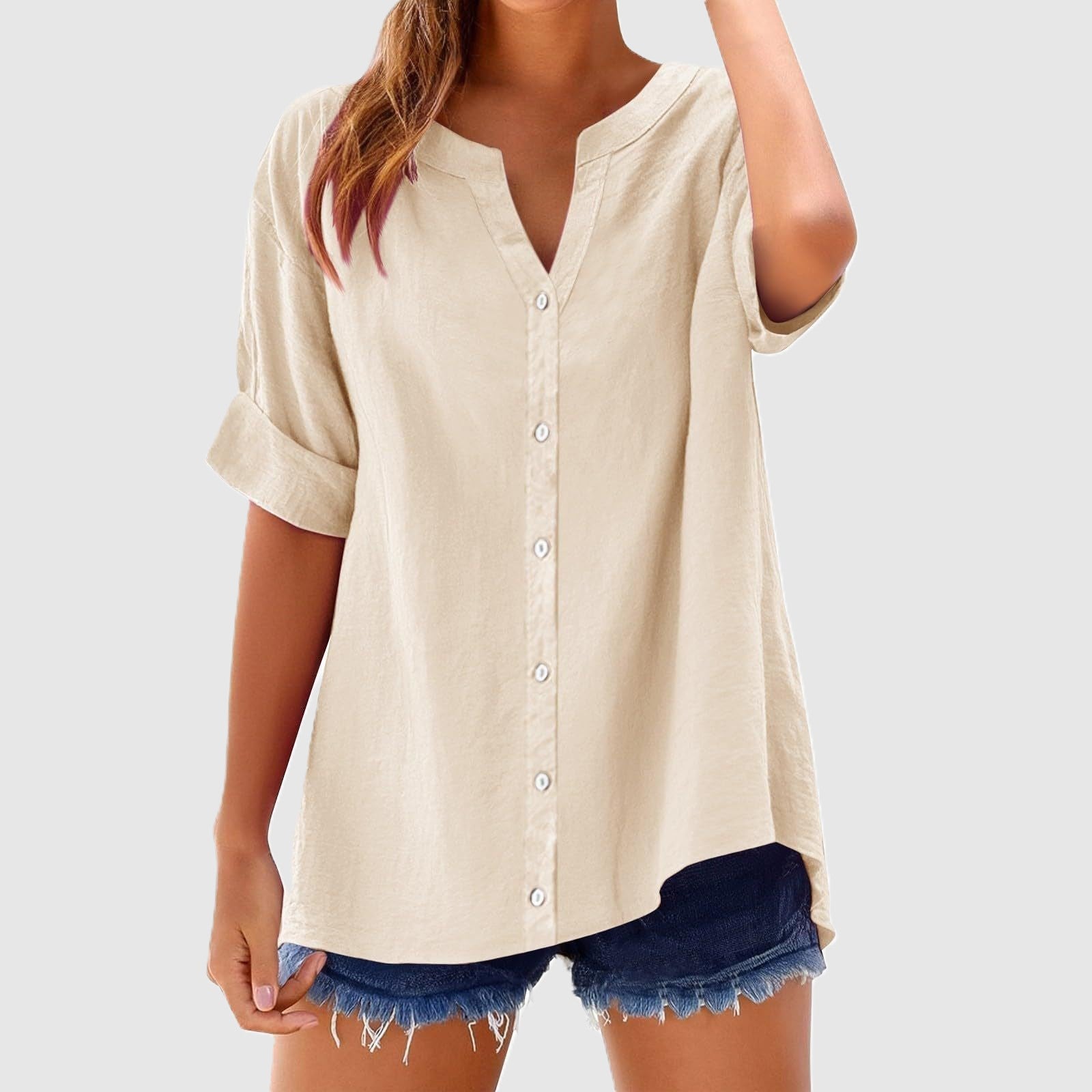 Sophie - Women's Short Sleeve Button Down Blouse