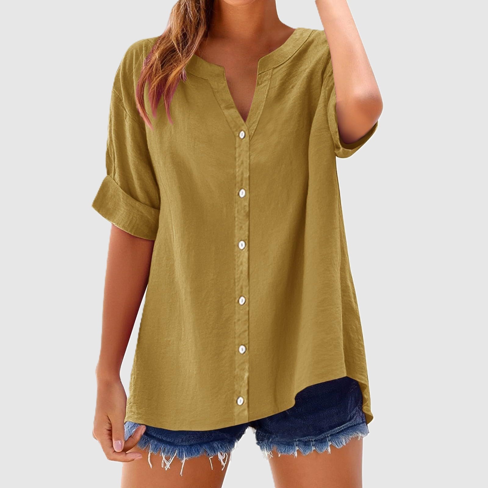 Sophie - Women's Short Sleeve Button Down Blouse