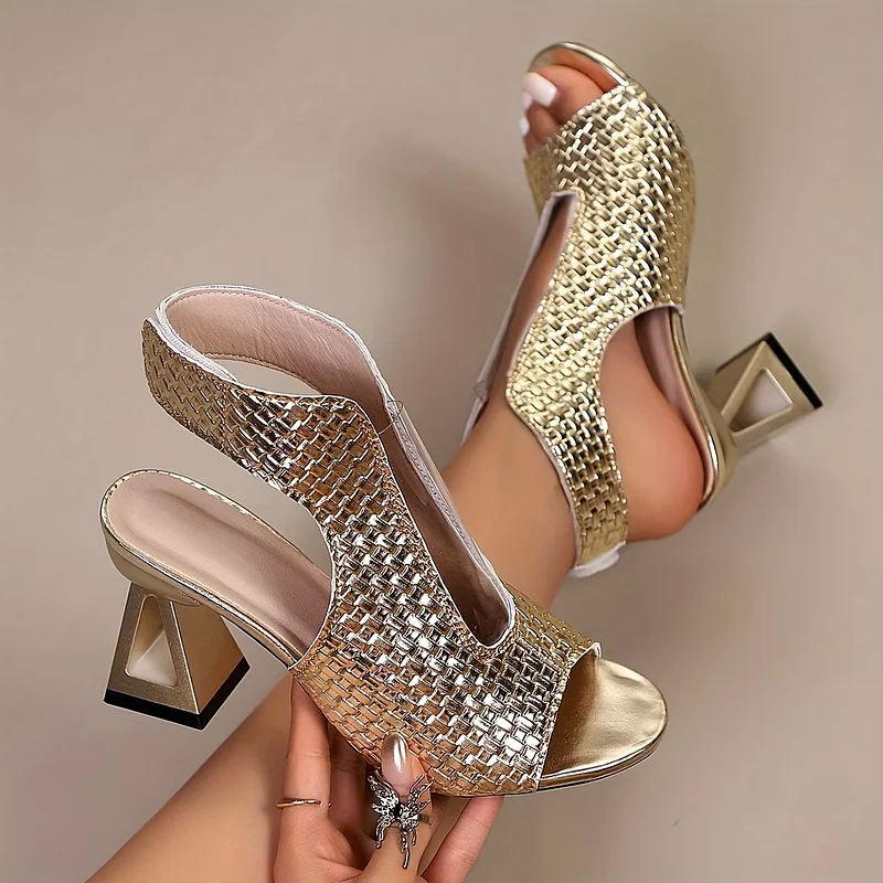 Stephanie - Women's Woven Block Heel Sandals