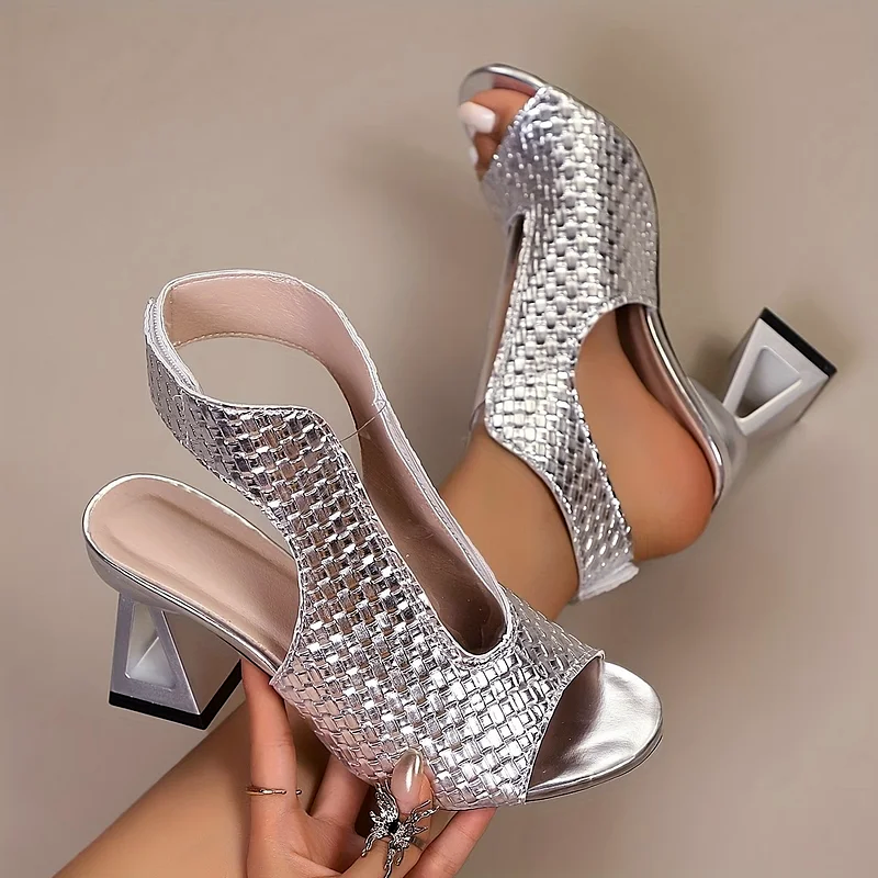 Stephanie - Women's Woven Block Heel Sandals