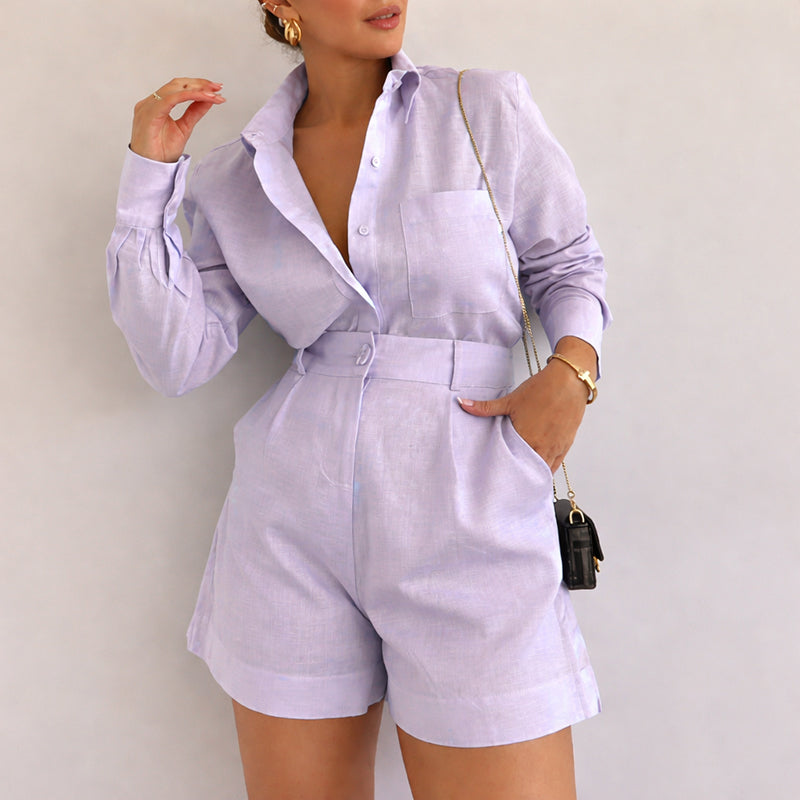 Sydney - Women's Button-Up Shirt and High-Waist Shorts Set