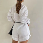 Sydney - Women's Button-Up Shirt and High-Waist Shorts Set