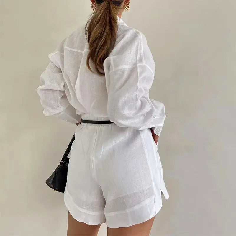 Sydney - Women's Button-Up Shirt and High-Waist Shorts Set