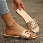 Taylor - Women's Flat Slides with Metal Accent