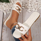 Taylor - Women's Flat Slides with Metal Accent