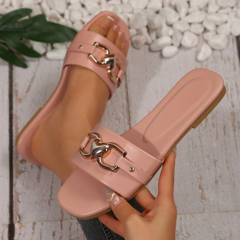 Taylor - Women's Flat Slides with Metal Accent