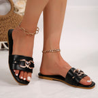 Taylor - Women's Flat Slides with Metal Accent