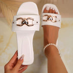 Taylor - Women's Flat Slides with Metal Accent