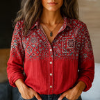 Tiffany - Women's Boho Print Button-Down Shirt