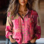Tiffany - Women's Boho Print Button-Down Shirt