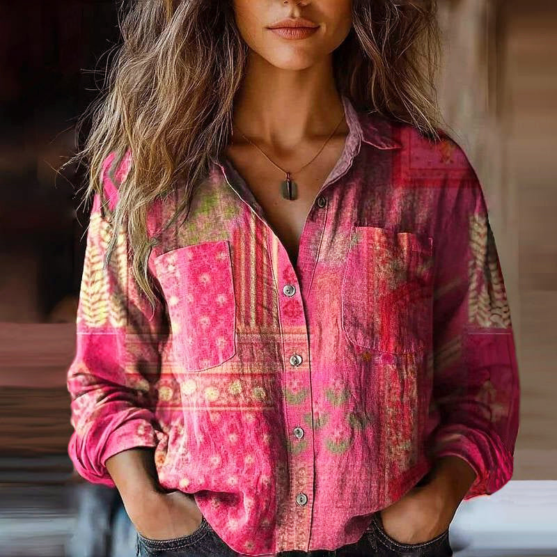 Tiffany - Women's Boho Print Button-Down Shirt