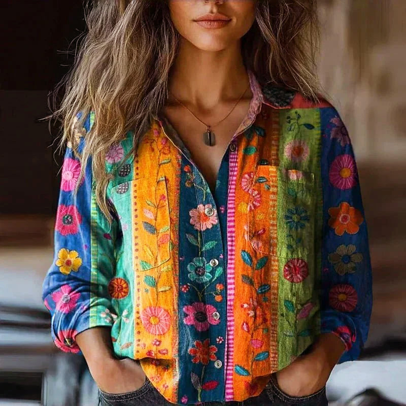Tiffany - Women's Boho Print Button-Down Shirt