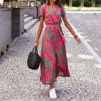Vanessa - Women's Printed Wrap Midi Dress with Waist Tie