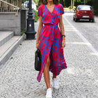 Vanessa - Women's Printed Wrap Midi Dress with Waist Tie