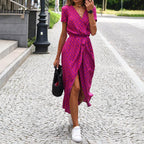 Vanessa - Women's Printed Wrap Midi Dress with Waist Tie