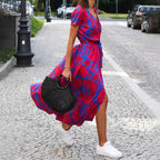 Vanessa - Women's Printed Wrap Midi Dress with Waist Tie
