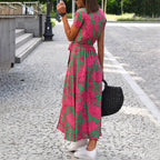 Vanessa - Women's Printed Wrap Midi Dress with Waist Tie