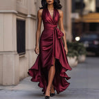 Vanessa - Women’s Satin Wrap Maxi Dress with High-Low Hem