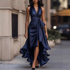 Vanessa - Women’s Satin Wrap Maxi Dress with High-Low Hem