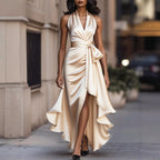 Vanessa - Women’s Satin Wrap Maxi Dress with High-Low Hem