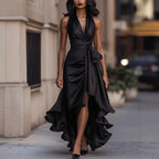 Vanessa - Women’s Satin Wrap Maxi Dress with High-Low Hem