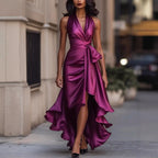 Vanessa - Women’s Satin Wrap Maxi Dress with High-Low Hem