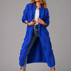 Vera - Women's Long Textured Knit Open Cardigan