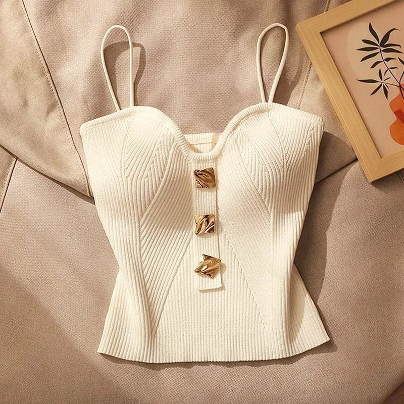 Violetta - Women's Ribbed Crop Top with Front Accents