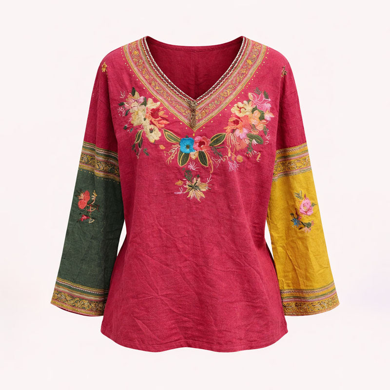 Wendy - Women's Embroidered V-Neck Blouse