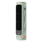 Cylindrical air conditioner with mint green and rose gold design on a white background