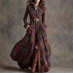 Zoe - Women’s Collared Plaid Long Sleeve Maxi Dress