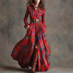 Zoe - Women’s Collared Plaid Long Sleeve Maxi Dress