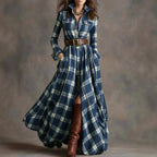 Zoe - Women’s Collared Plaid Long Sleeve Maxi Dress