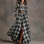 Zoe - Women’s Collared Plaid Long Sleeve Maxi Dress
