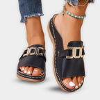 Zoe - Women’s Open Toe Buckle Slide Sandals