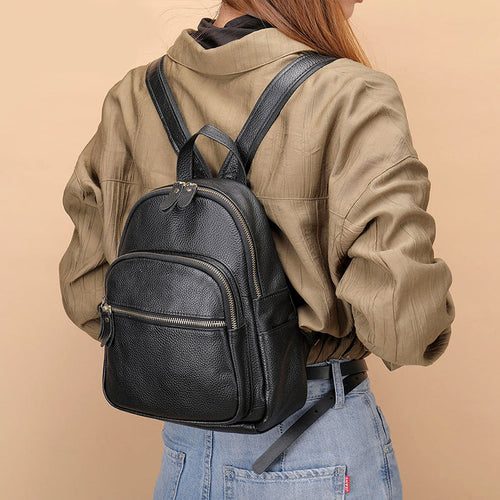 Adeline - Women's Pebbled Leather Multi-Pocket Backpack